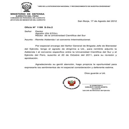 Remite adenda ucsur 2012