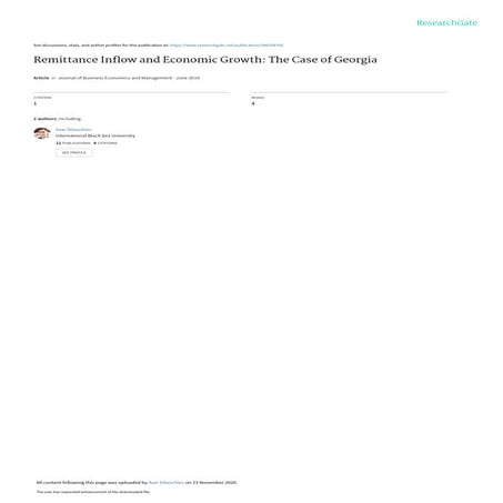 Remittance inflow and economic growth the case of georgia | PDF