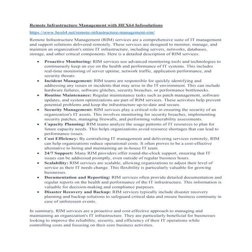 Remote Infrastructure Management Solutions with HEX64 Infosolutions | DOCX