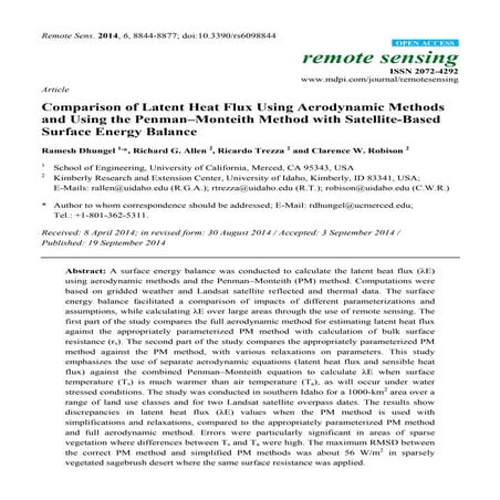 Comparison of Latent Heat Flux Using Aerodynamic Methods and Using the Penman...