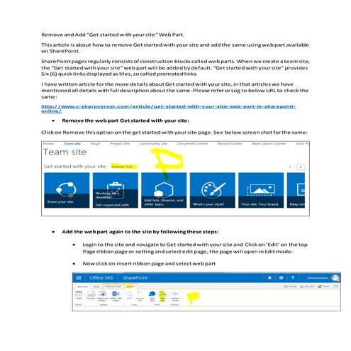 Remove and add get started with your site