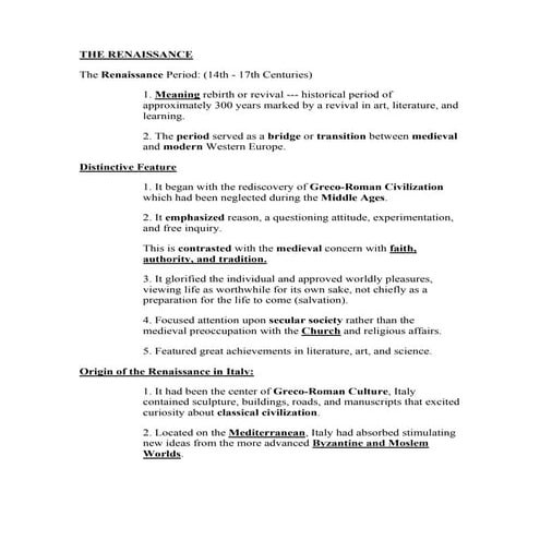 Renaissance notes sir naveed yousaf semester 1