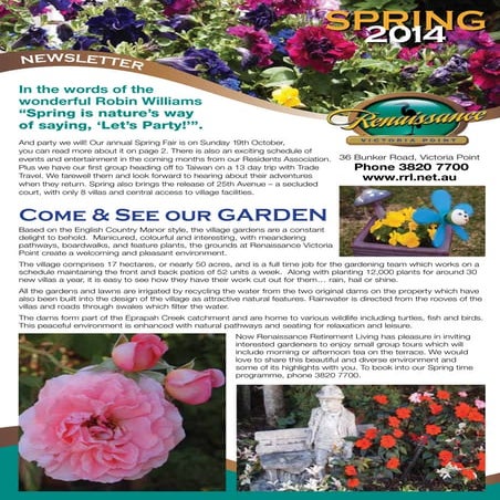Renaissance retirement living newsletter 2014-spring