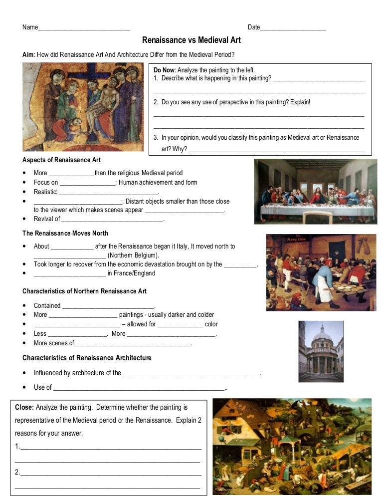 Renaissance vs. medieval art lesson handout