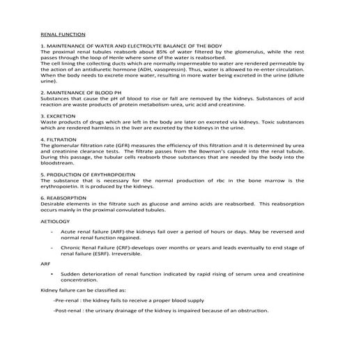 Renal function | PDF
