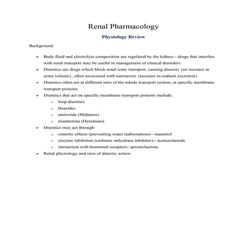 Renal pharmacology