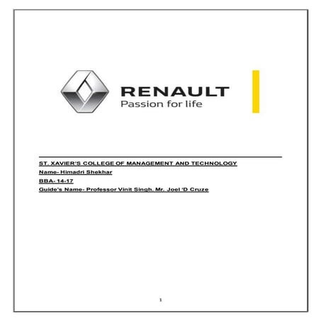 Renault motors Internship.