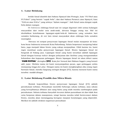 Rencana bisnis futsal- Manajemen bisnis