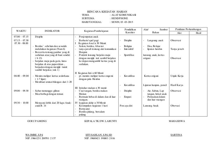 Rencana kegiatan harian 06 alat komunikasi