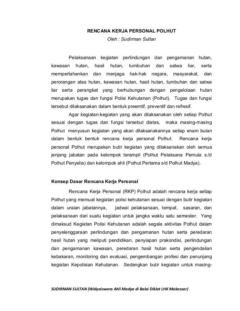 Rencana Kerja Personal Polhut