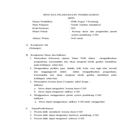 Rencana pelaksanaan pembelajaran Gambar Manufaktur SMK Kelas XI