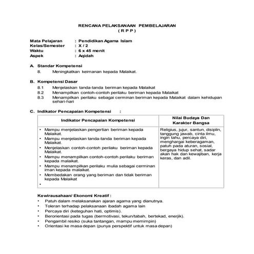 Contoh rpp pai sd kelas 4 kurikulum 2013 | DOCX
