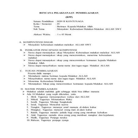 Contoh rpp pai sd kelas 4 kurikulum 2013 | DOCX