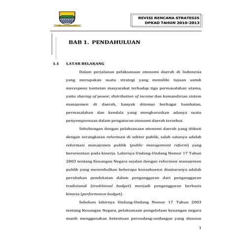 Rencana strategis DPKAD 2013