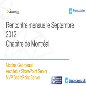 Rencontre mensuelle SharePoint Quebec Montreal septembre 2012