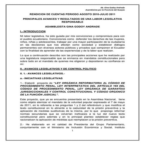 Rendicion de cuentas periodo agosto 2010 s