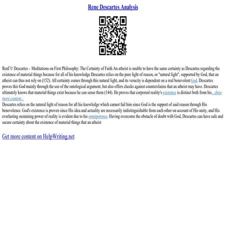 Rene Descartes Analysis