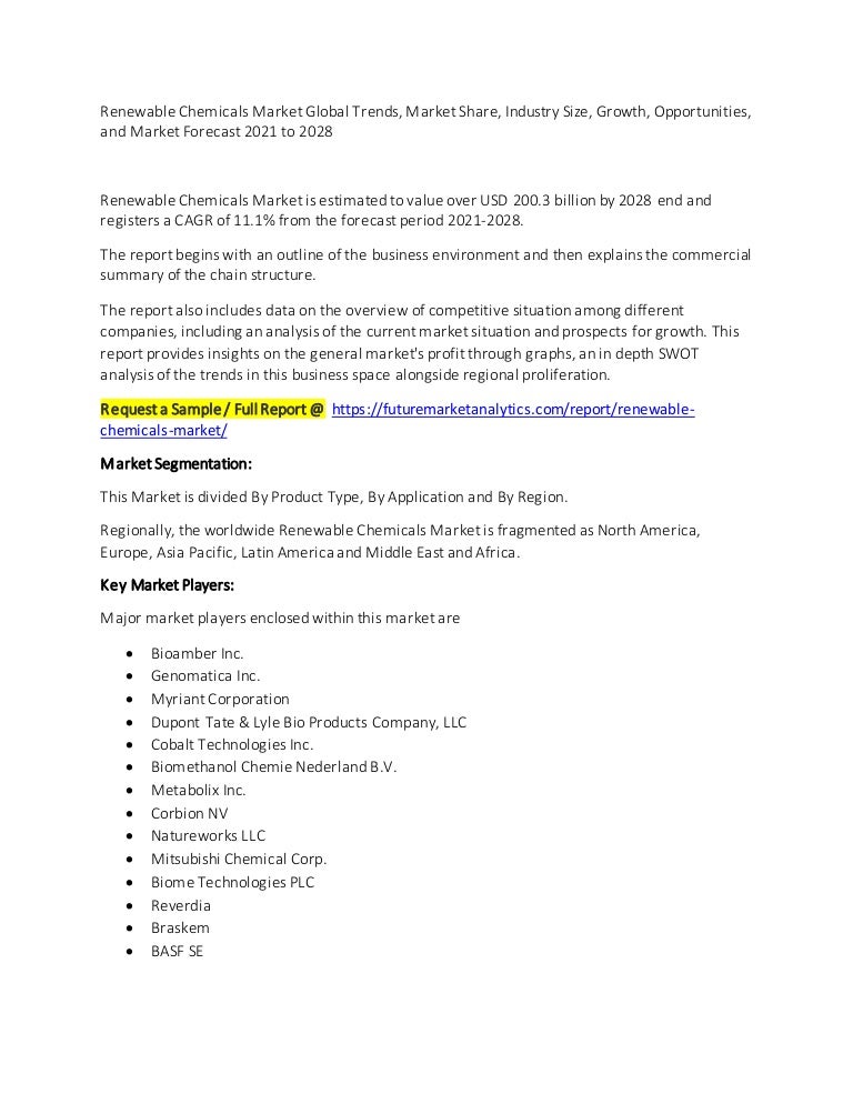 Renewable chemicals market global trends, market share, industry size, growth, opportunities, and market forecast 2021 to 2028 3 renewablechemicalsmarketglobaltrendsmarketshareindustrysizegrowthopportunitiesandmarketforecast2021t 211001135345 thumbnail 4