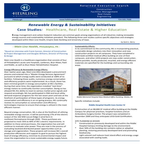 Renewable Energy & Sustainability Initiatives Case Studies: Healthcare, Higher Education & Owner