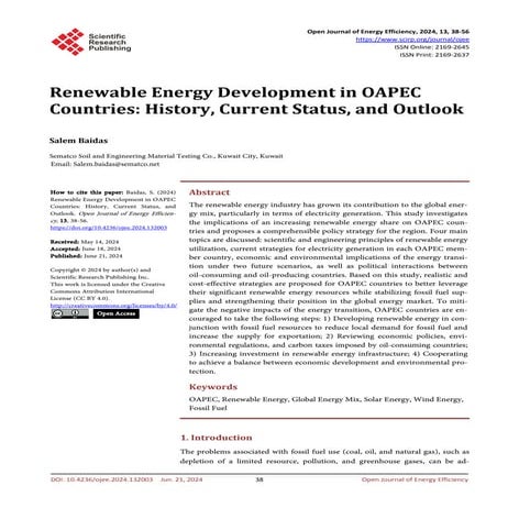 Renewable Energy in OAPEC Countries: Current Status and Outlook     