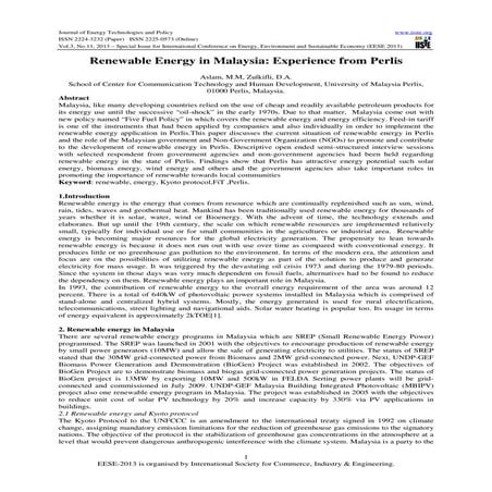 Renewable energy in malaysia | PDF