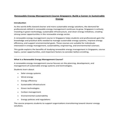 Renewable Energy Management Course Singapore: Build a Career in ...