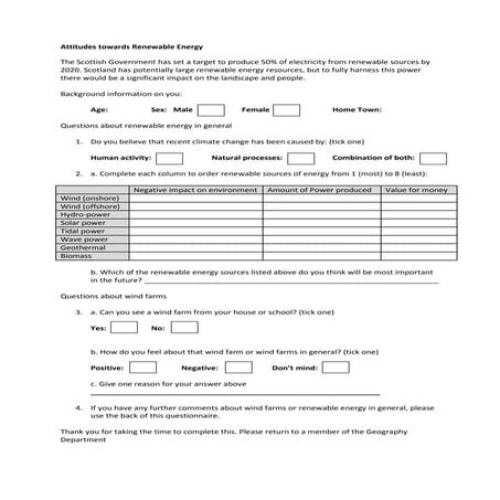 Renewable energy questionnaire