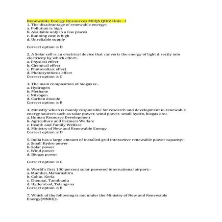 Renewable energy resources mcqs quiz unit(1 5)