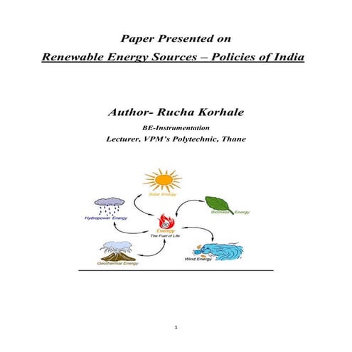 Renewable energy sources – policies of india