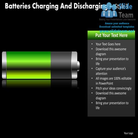 Renewable rechargeable batteries green charging design 3 powerpoint ppt templ...