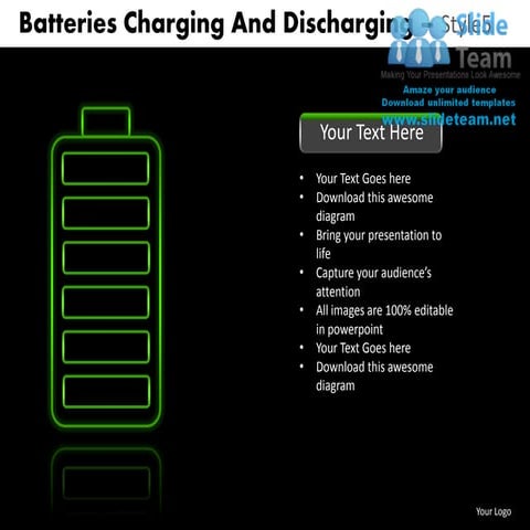 Renewable rechargeable batteries green charging style design 5 powerpoint pre...