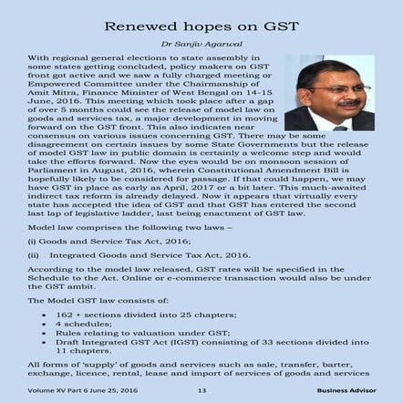 Renewed hopes on GST - Dr Sanjiv Agarwal