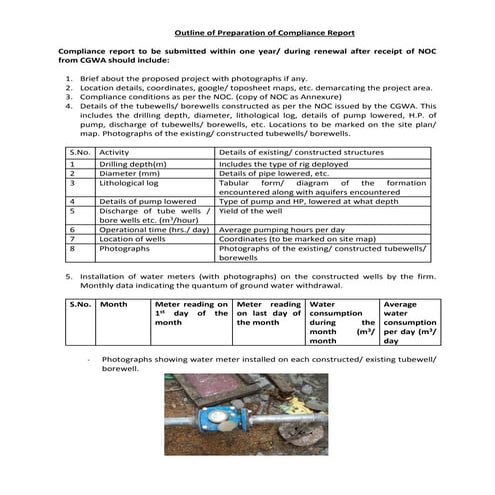 Renew outlinefor compliance report