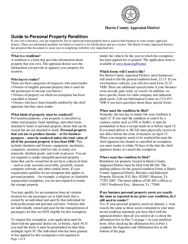 Guide to personal property rendition