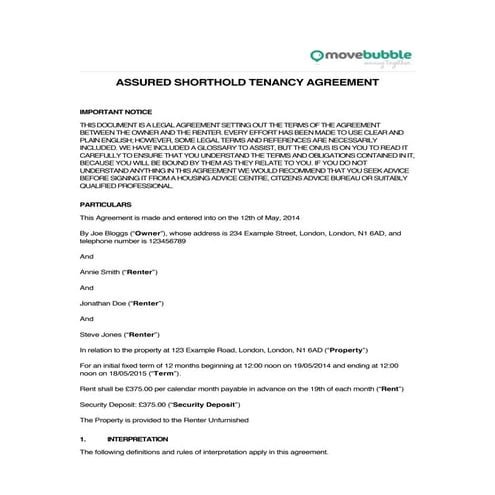 Example Movebubble Rentsign Rental Agreement