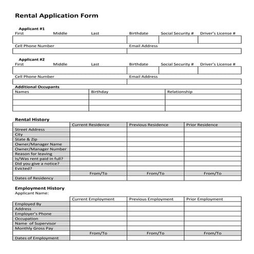 Rental Application Form