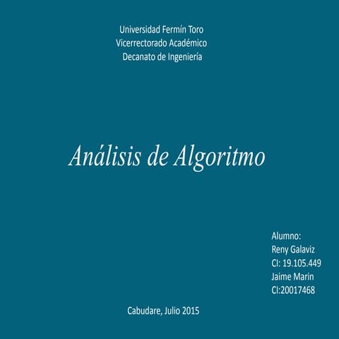 Reny Galaviz y Jaime Marin Análisis de Algoritmo