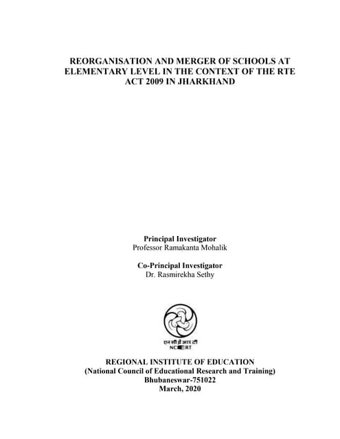 Reorganisation and merger of schools at elementary level in the context of the rte act 2009 in jharkhand