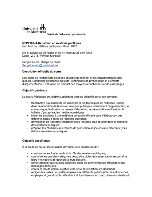 Plan de cours - hiver 2012