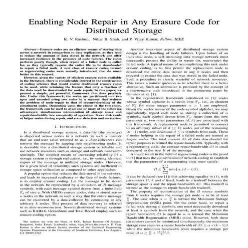 Enabling Node Repair in Any Erasure Code for Distributed Storage | PDF