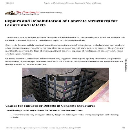 Repairs And Rehabilitation Of Concrete Structures For Failure And