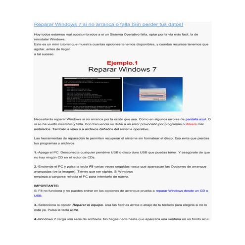 Reparar windows 7 si no arranca o falla