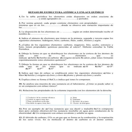 Repaso de estructura atómica y enlace químico
