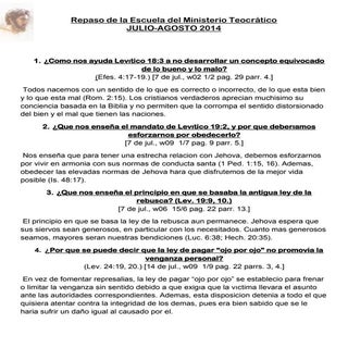 Repaso de la escuela del ministerio...