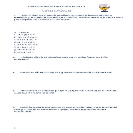 Repaso de matemáticas de 6º primaria
