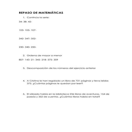 Repaso de matemáticas evaluacion
