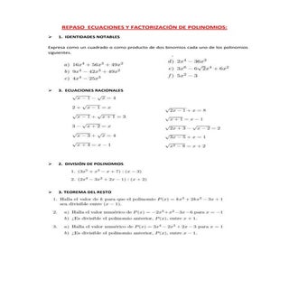 Repaso  ecuaciones y factorización ...