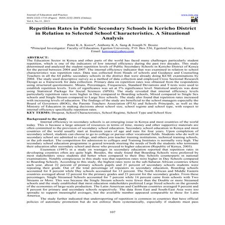 Repetition rates in public secondary schools in kericho district in relation ...