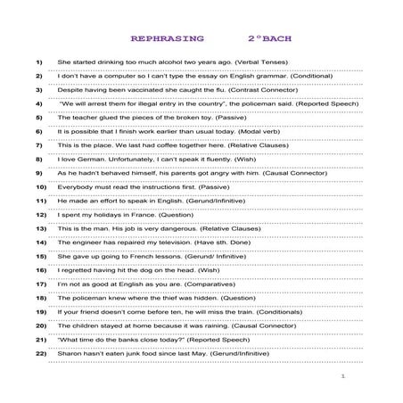 Oraciones rephrasing 2ºBTO