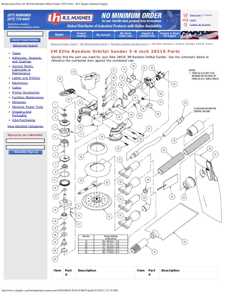 Replacement parts for 3 m elite random orbital sander 28516 parts